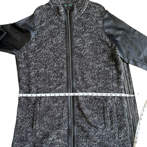 LRL Lauren Jeans Womens Full Front Zip Knit Jacket with Faux Leather Sleeve - Picture 13 of 16